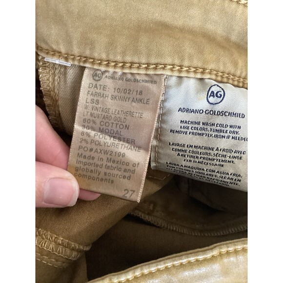 AG Adriano Goldschmied Jeans Womens Mustard Yellow Coated Farrah Skinny Ankle 27 - Picture 7 of 7